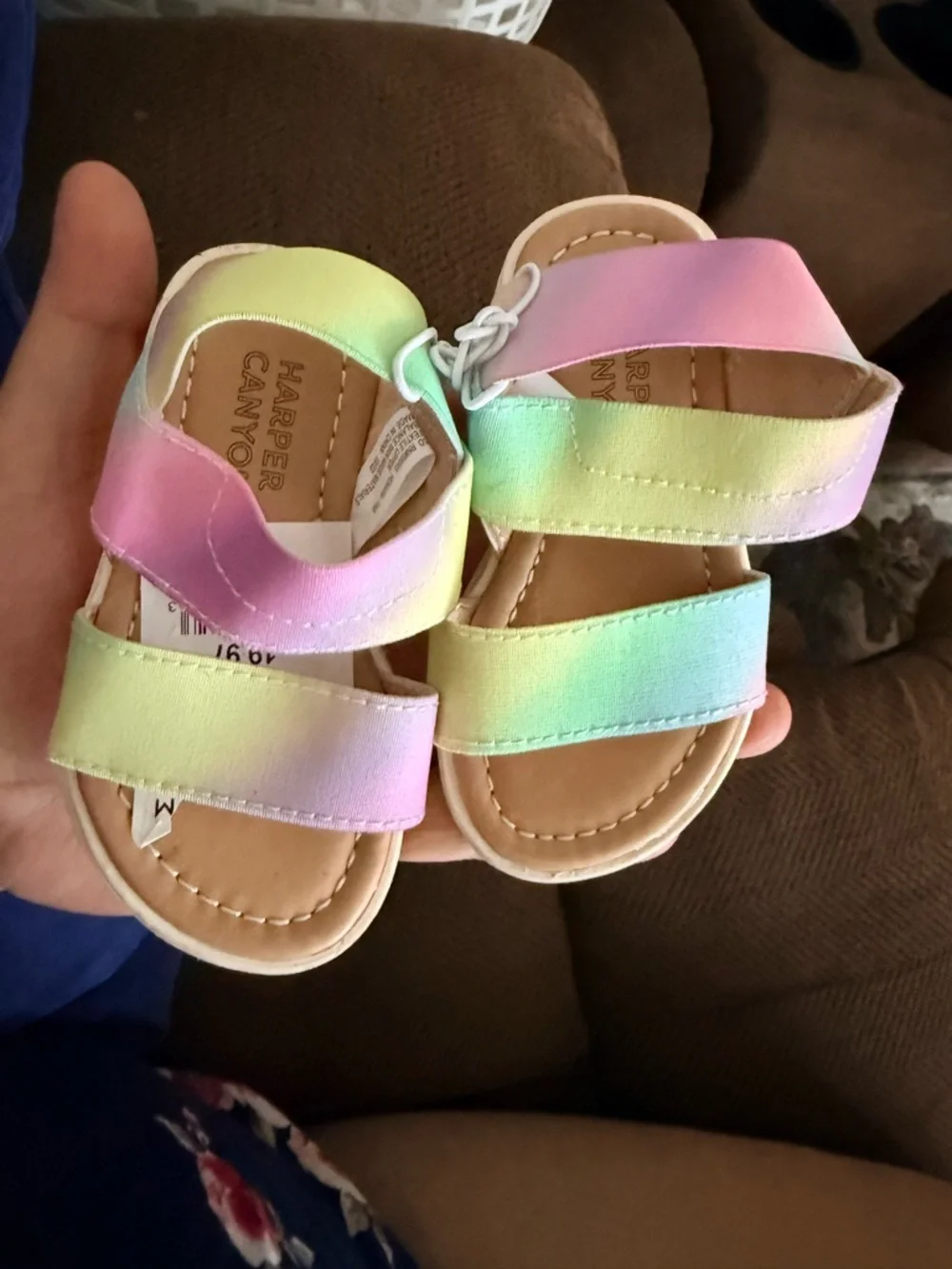 Harper Canyon Pastel Rainbow Toddler Sandals - Pink Green Blue. Size 5